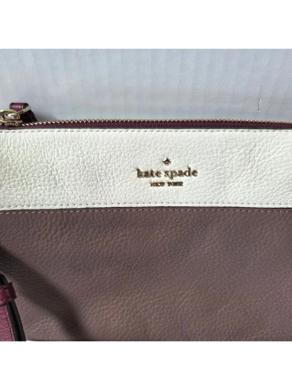 Kate Spade Purse Jackson Triple Gusset Neutral Cream Brown Leather Crossbody Bag